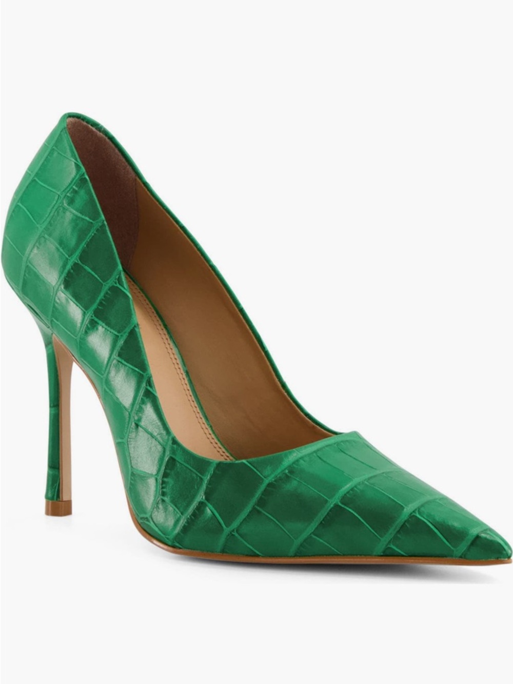 Green Croc-Embossed Pointed Toe Stiletto Pump